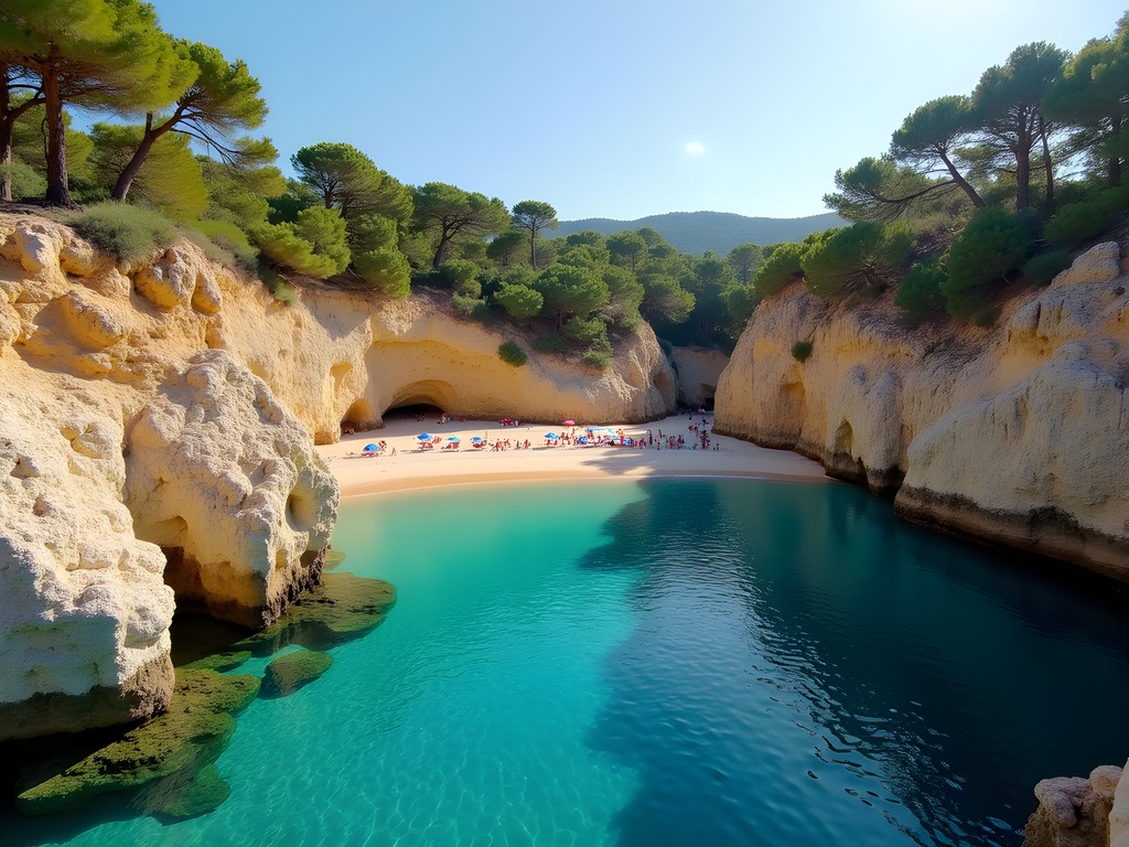 Secluded Cala Serena beach with calm waters and protective rock formations