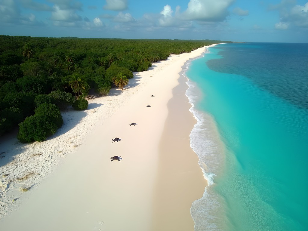 Pristine empty beach at Xcacel Turtle Sanctuary at sunrise