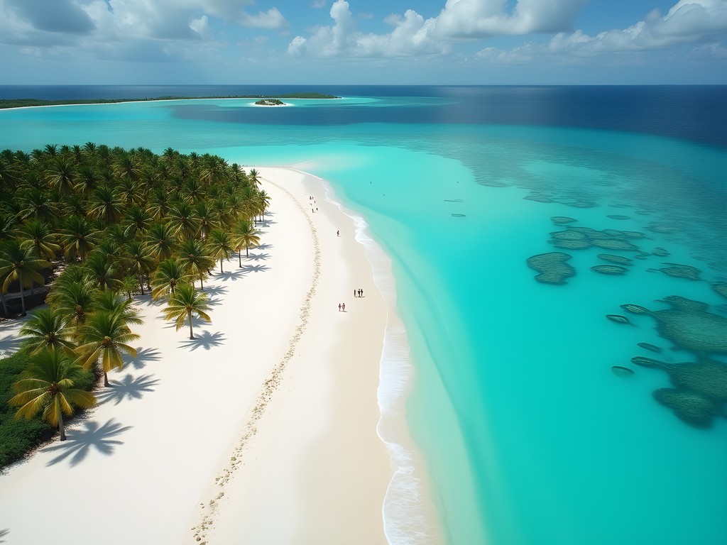 Panoramic view of Xpu-Ha Bay with turquoise waters and white sand