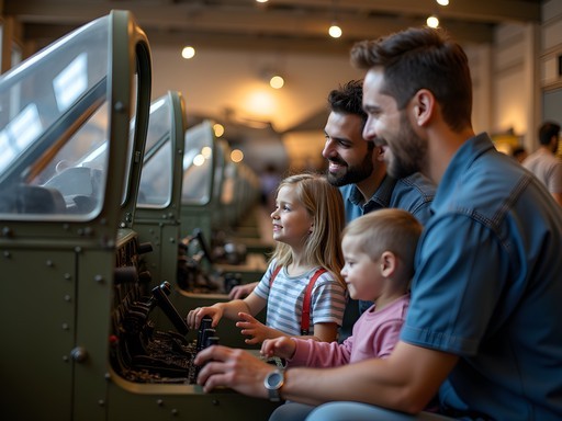 Family exploring interactive exhibits at Naval Air Station Wildwood Aviation Museum in Cape May