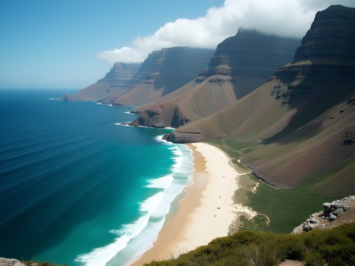 Aerial view of Diaz Beach showing white sand crescent surrounded by dramatic cliffs at Cape Point