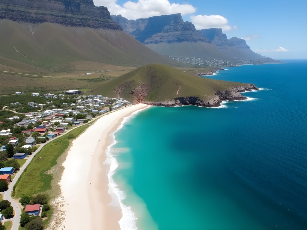 Aerial view of Smitswinkelbaai beach showing turquoise waters and surrounding mountains
