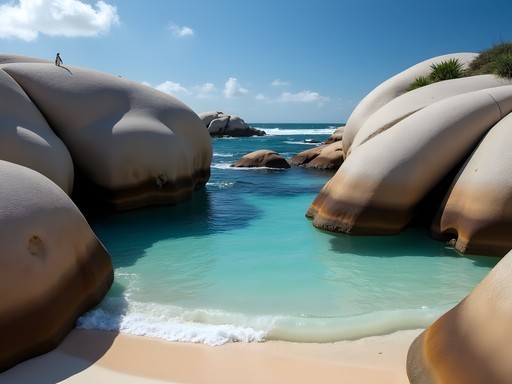 Granite boulder formations creating natural swimming pools at Windmill Beach near Simon's Town