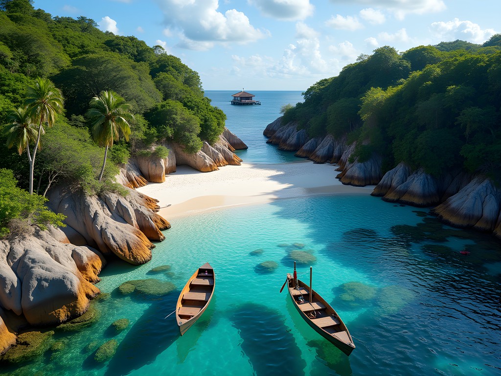 Secret cove at Isleta with crystal clear waters and natural rock formations