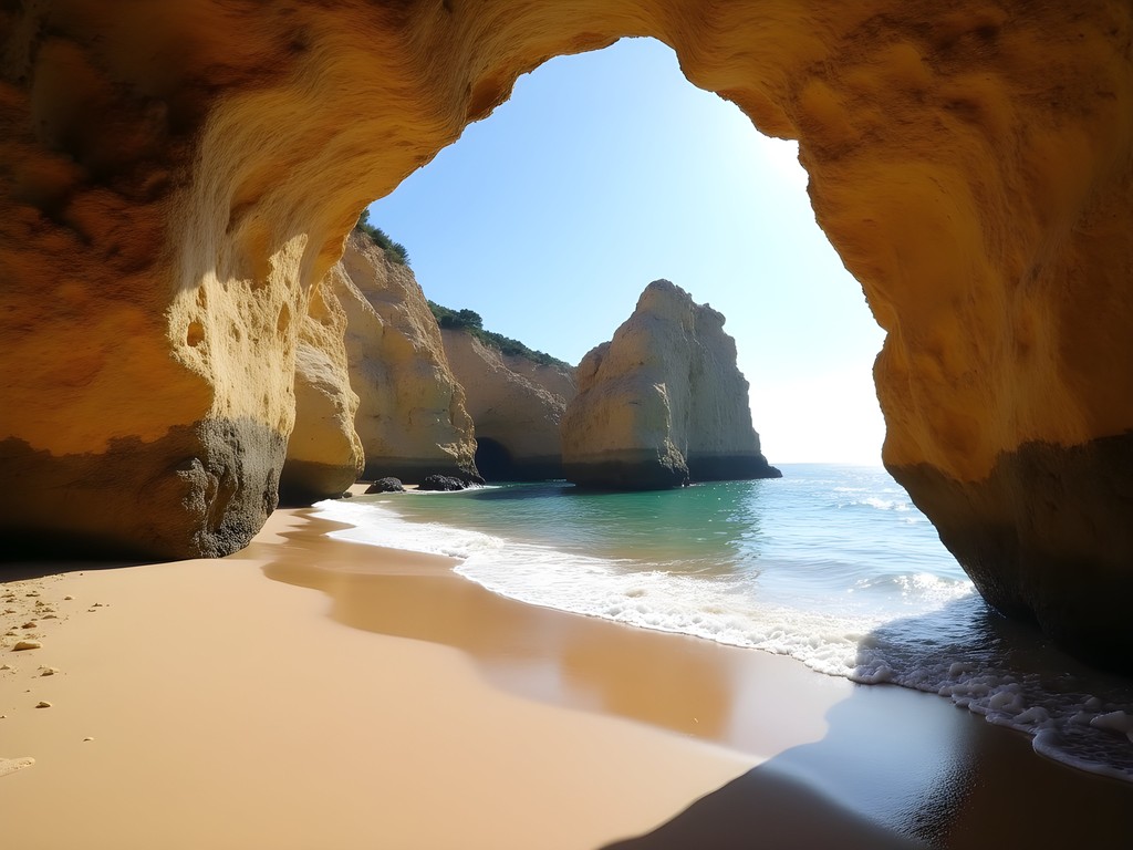 Dramatic rock formations and secluded beach at Praia da Ursa near Cascais
