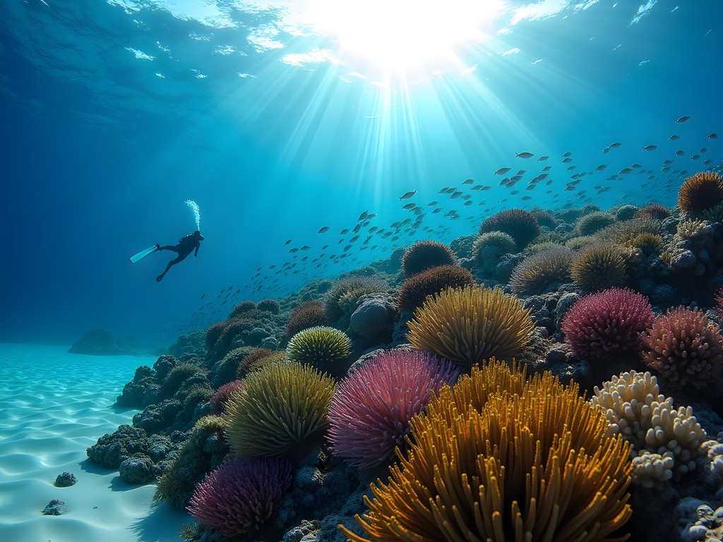 Healthy coral reef in crystal clear waters at Major's Bay Marine Protected Area in Saint Kitts