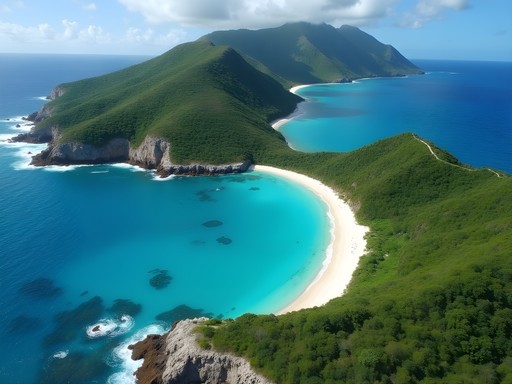 Aerial view of Jack's Bay and Isaac's Bay showing twin crescent beaches on St. Croix's eastern tip