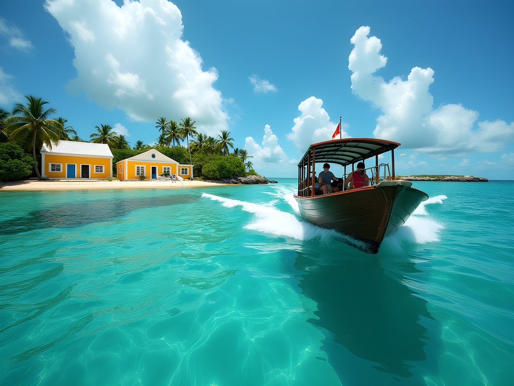 Water taxi approaching Protestant Cay with Christiansted harbor in the background