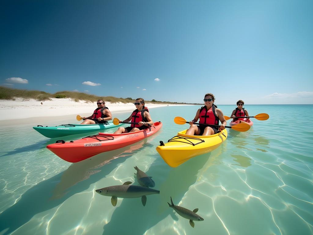 Family kayaking in the calm waters of Little Bay near Corpus Christi