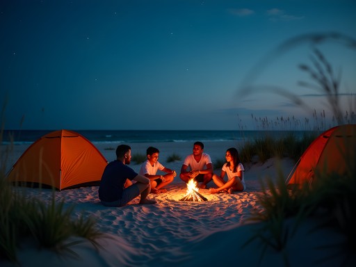 Family beach camping at Mustang Island State Park near Corpus Christi