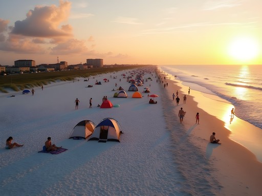 Family enjoying sunset at Whitecap Beach in Corpus Christi