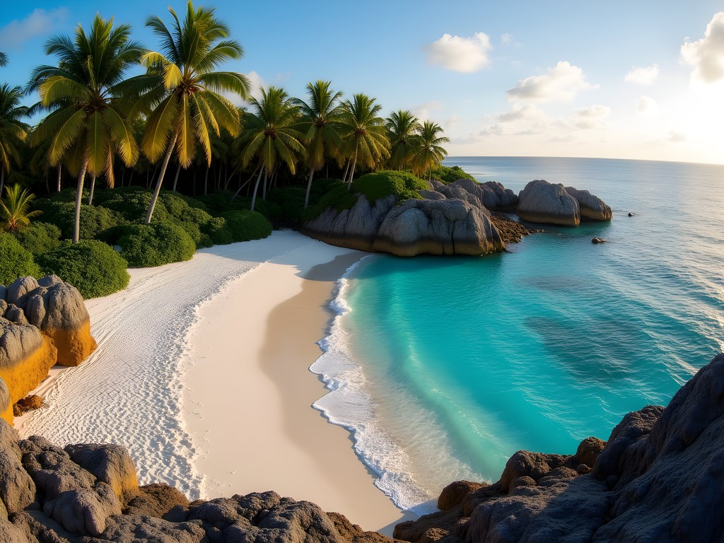 Hidden southern cove beach on Ebeye Island with natural rock formations and clear protected waters