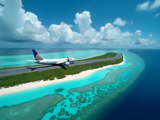 United Airlines Island Hopper plane landing at Kwajalein Atoll near Ebeye
