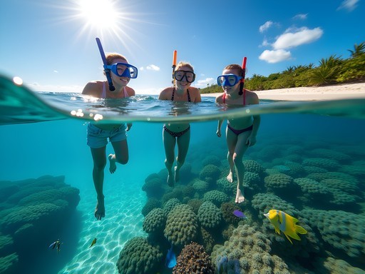 Family snorkeling at the reef near Cemetery Beach in Grand Cayman