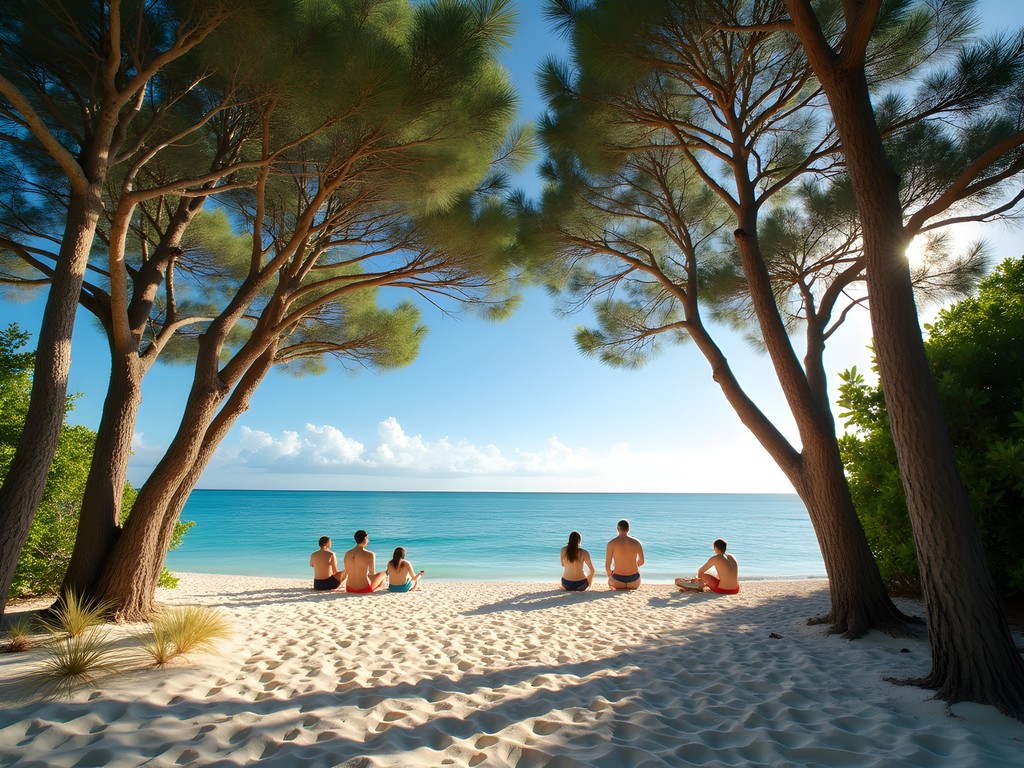 Casuarina trees providing natural shade at Governor's Beach in Grand Cayman