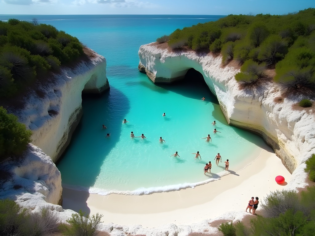 Limestone formations creating natural swimming pools at Smith Cove, Cayman Islands
