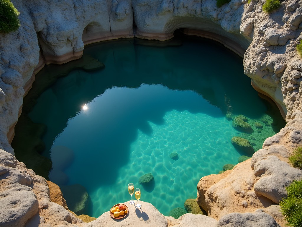 Hidden thermal lagoon with crystal clear water at Serenity Lagoon in Georgetown