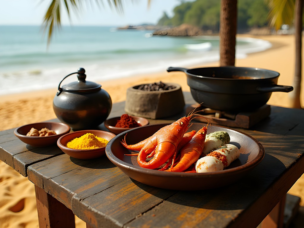 Fresh seafood being prepared at a small family-run beach shack in Goa