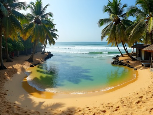 Stunning freshwater lagoon meeting the Arabian Sea at Cola Beach in South Goa