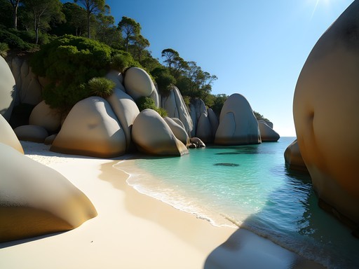 Massive granite boulders framing secluded Balding Bay on Magnetic Island