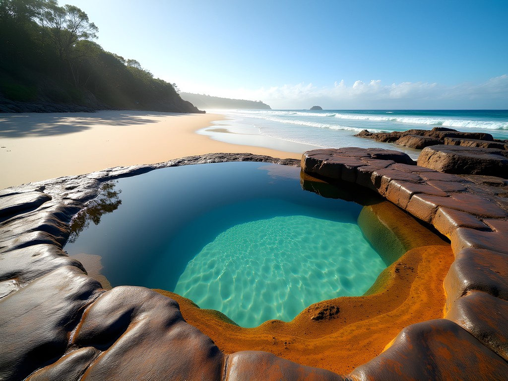Natural rock infinity pool at Hull Heads beach during low tide
