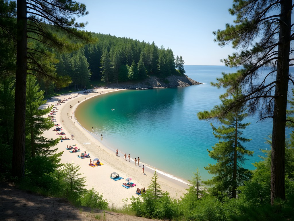 Nicolet Bay Beach at Peninsula State Park Wisconsin with forest backdrop