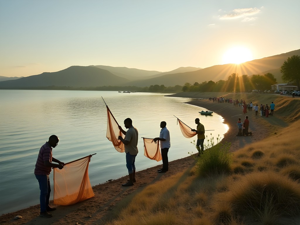 Local fishermen and families sharing Ngamo Dam's shoreline for both work and recreation