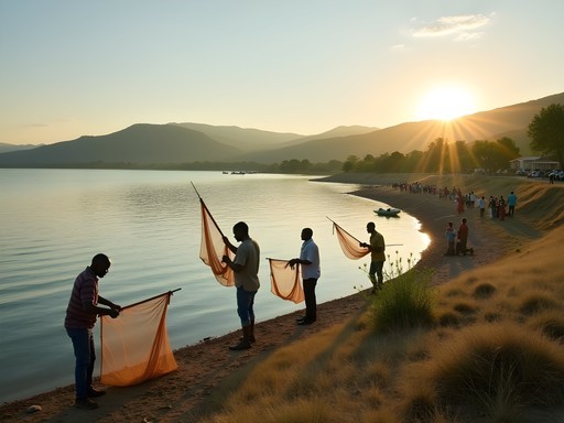 Local fishermen and families sharing Ngamo Dam's shoreline for both work and recreation