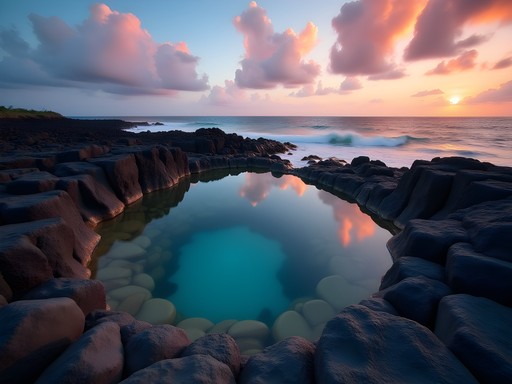 Natural ocean pool at Cromwell's Beach during sunrise