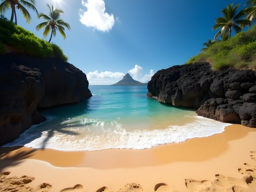 Hidden cove at Makalei Beach Park with Diamond Head in background