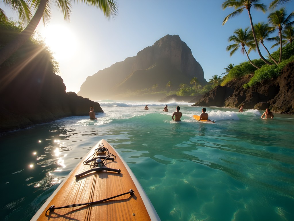 View from offshore at Tonggs Beach showing surf break and Diamond Head