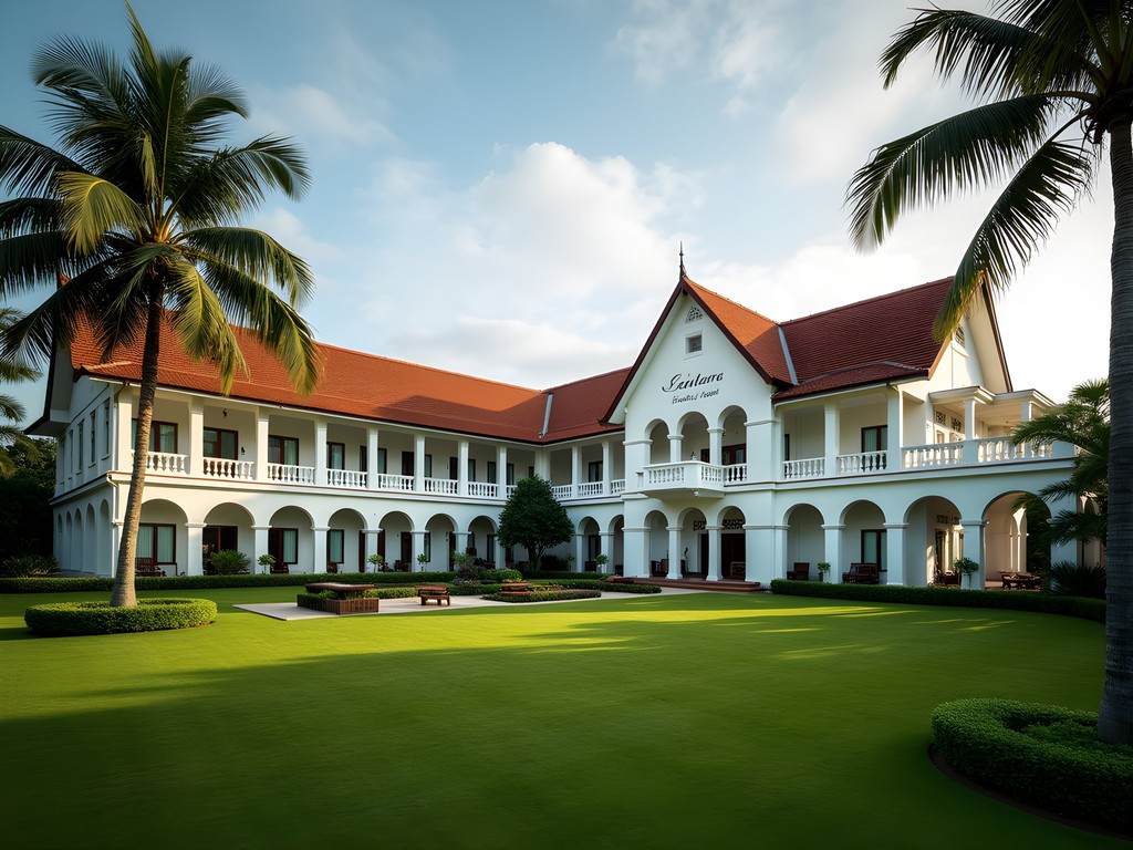 Colonial architecture of Centara Grand Beach Resort Hua Hin with manicured gardens