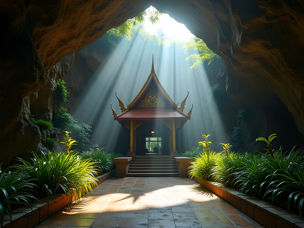 Sunlight illuminating royal pavilion in Phraya Nakhon Cave, Sam Roi Yot National Park