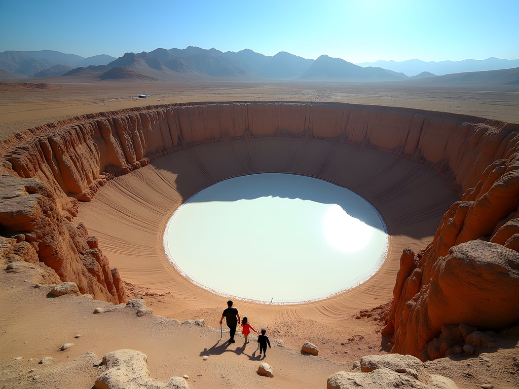 Family exploring the dramatic Al Wahbah Crater near Jeddah