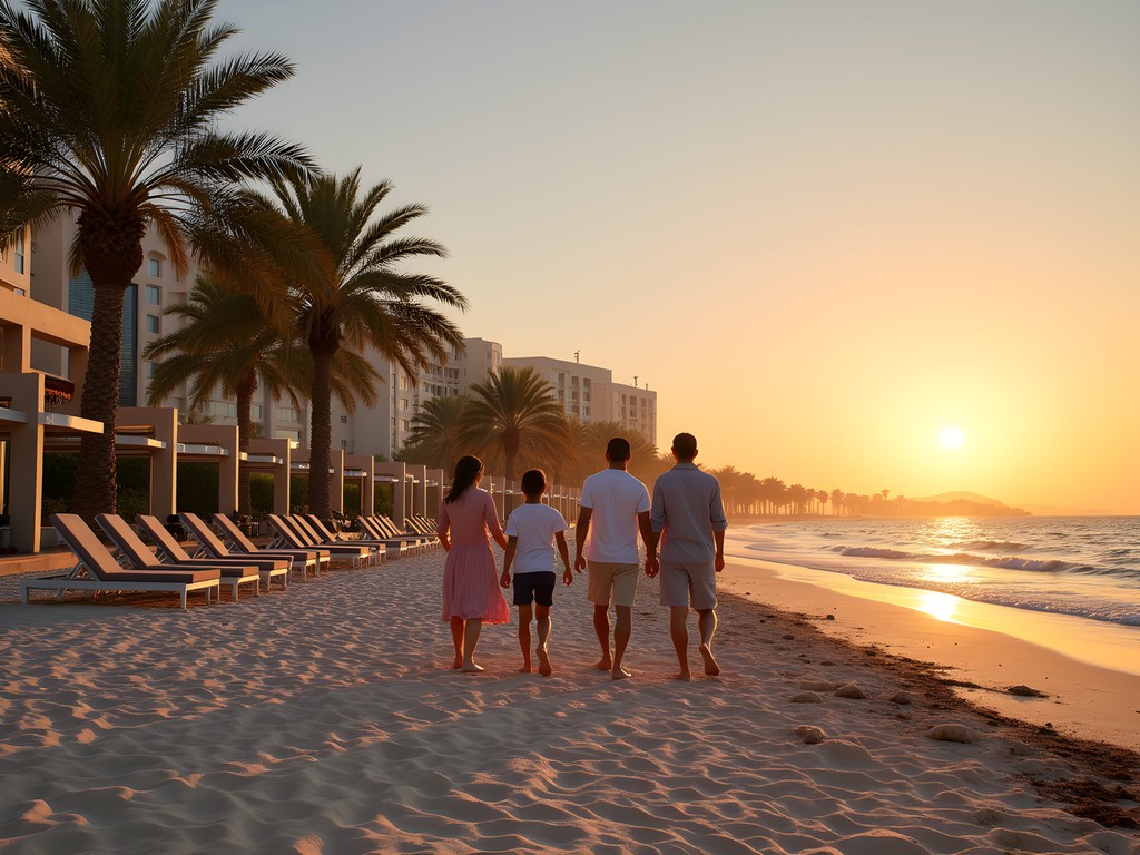 Luxurious beachfront resort along Jeddah Corniche at sunset