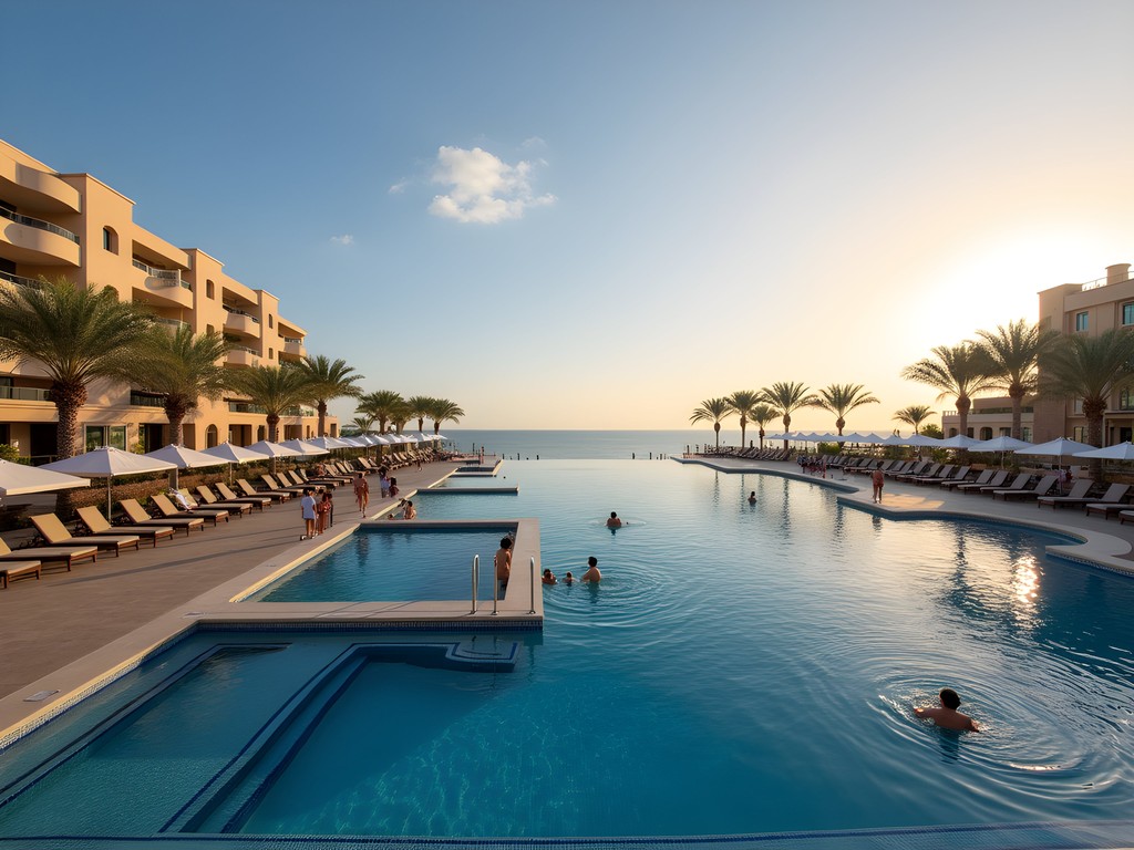 Multi-tiered infinity pool overlooking the Red Sea at a luxury Jeddah resort