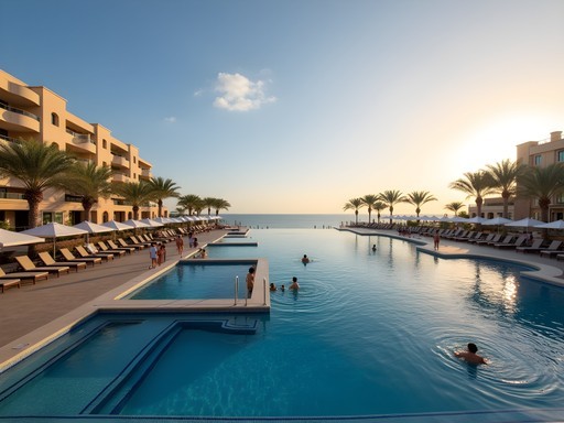 Multi-tiered infinity pool overlooking the Red Sea at a luxury Jeddah resort