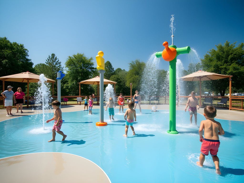Children playing at Newtown Park splash pad in Johns Creek