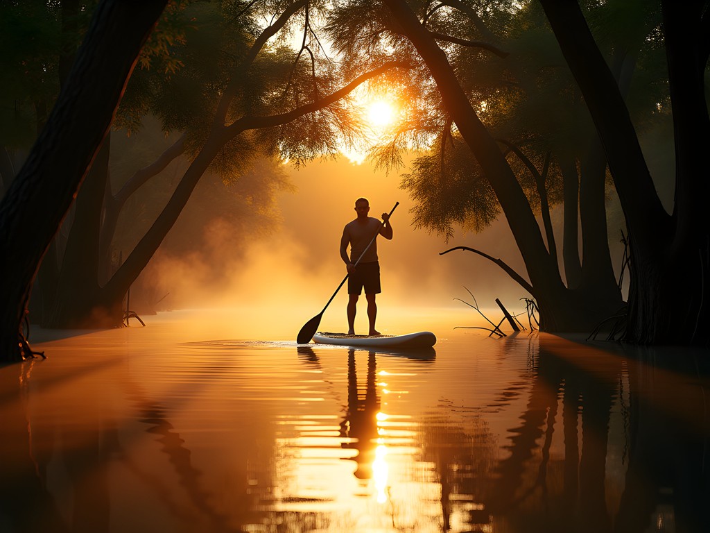 Paddleboarding through mangroves at sunrise in Key West Florida