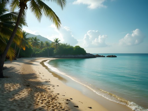 Empty El Caletón beach in early morning with curved shoreline