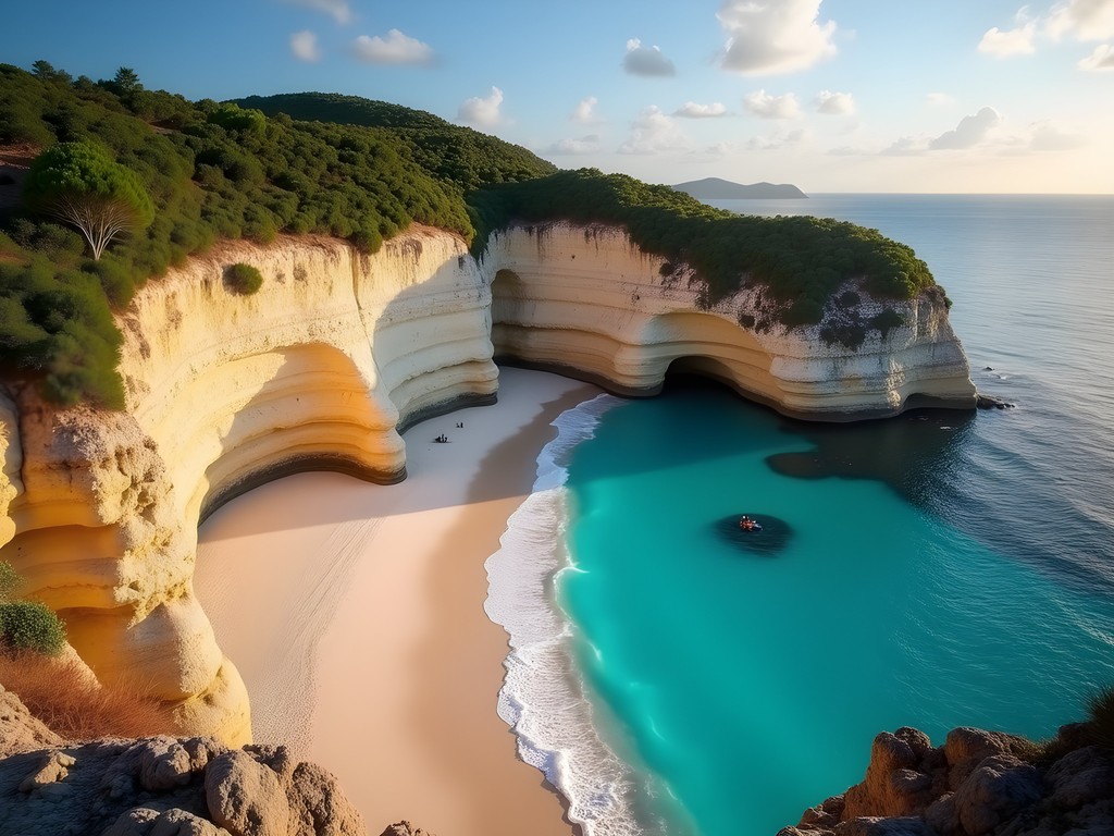 Limestone cliff formations and natural swimming coves at Playa Caleta