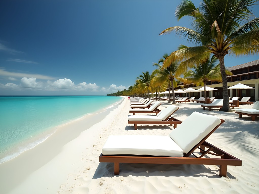 Playa Minitas beach loungers with turquoise water at Casa de Campo