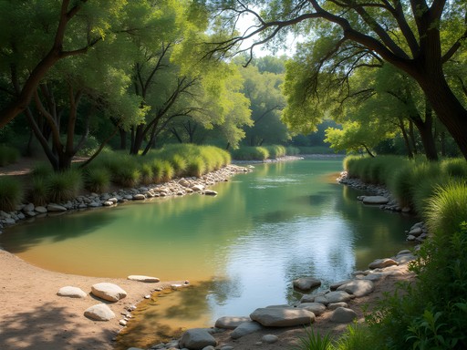 Natural swimming hole along Chacon Creek Nature Trail surrounded by Texas vegetation