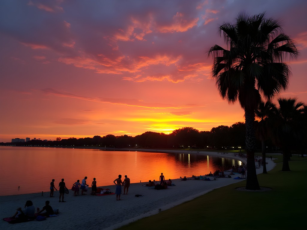 Sunset view over the Rio Grande from Santa Rita Park beach area in Laredo