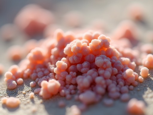 Close-up of Pink Beach sand showing the pink coral fragments mixed with white sand