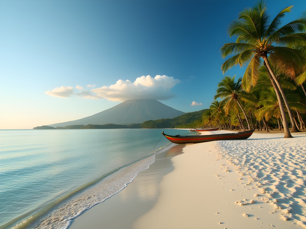 Sire Beach with Mount Rinjani visible in the background and Gili Islands on the horizon