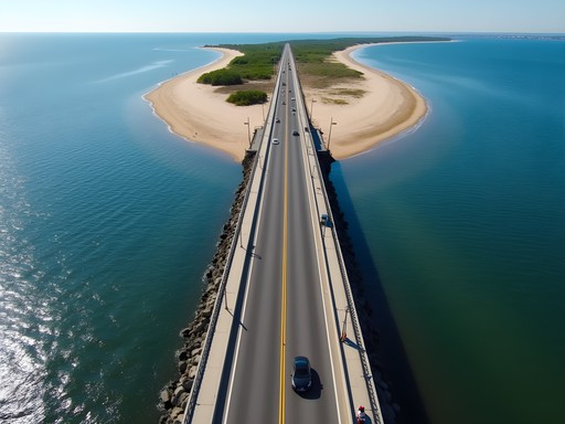 Aerial view of Nahant Beach causeway connecting Lynn and Nahant