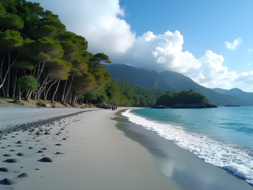 Anawangin Cove in Zambales showing volcanic ash beach and agoho pine trees