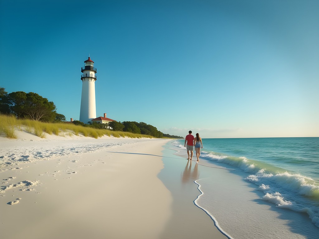 Historic Cape Florida Lighthouse with secluded beach in foreground