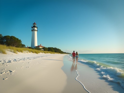 Historic Cape Florida Lighthouse with secluded beach in foreground